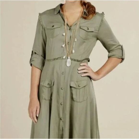 Matilda Jane Dresses & Skirts - Matilda Jane Canopy Shirt Dress Women's Size Small Army Green Button Down Dress